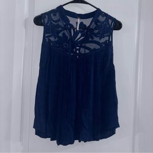 Free People Midnight Blue Embroidered Blouse